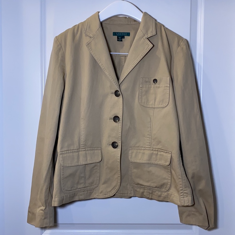 Lauren Ralph Lauren Khaki 3 Pocket Blazer Jacket L - Picture 9 of 13